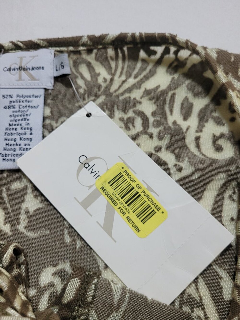 Calvin Klein Jeans Paisley Print Blouse 3/4 Sleeve Brown Mocha Cream Large Boho - Picture 4 of 10